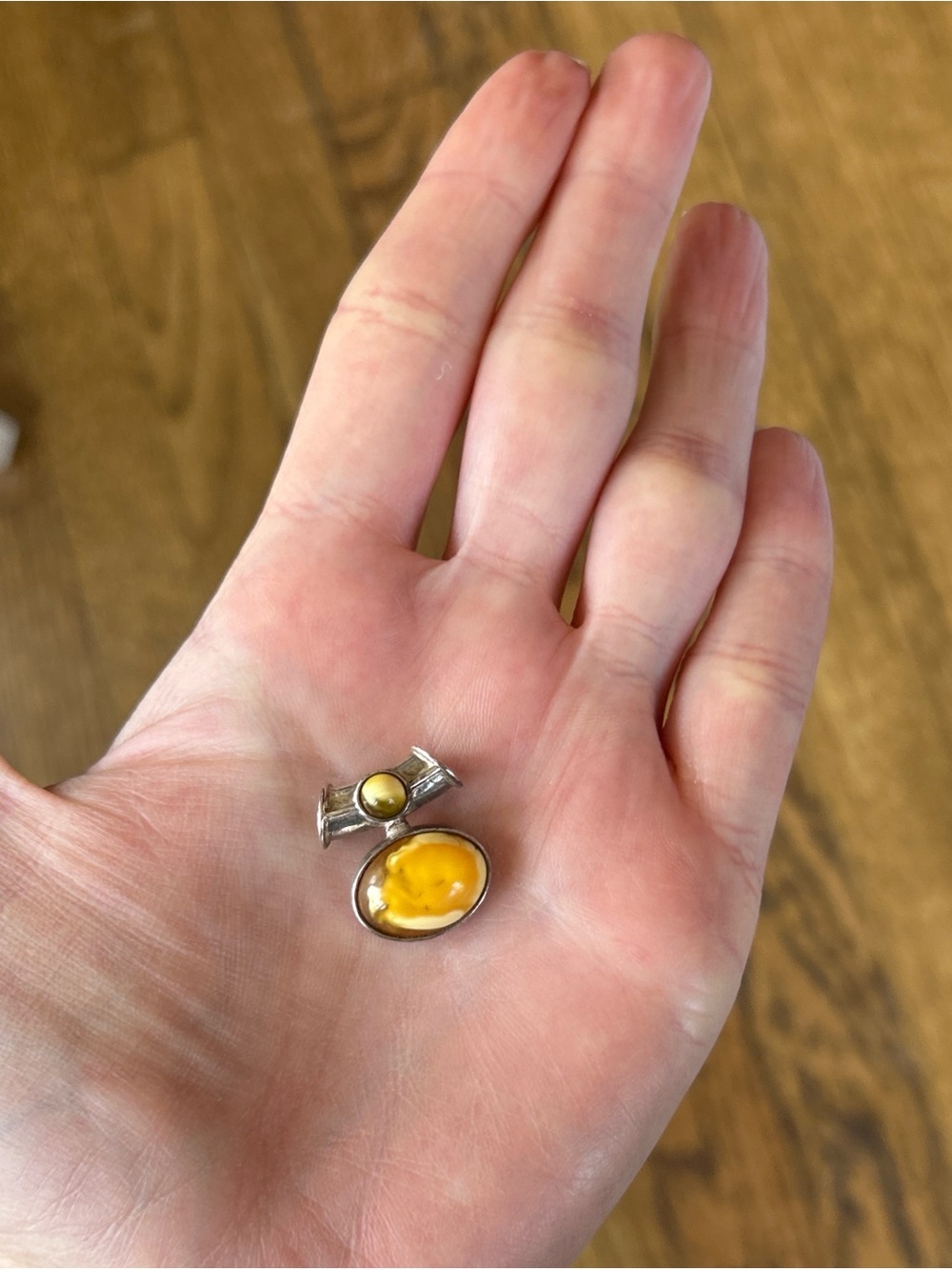 Vintage Handcrafted Sterling Silver Pendant with Butterscotch Amber Cabochons - Picture 3 of 7